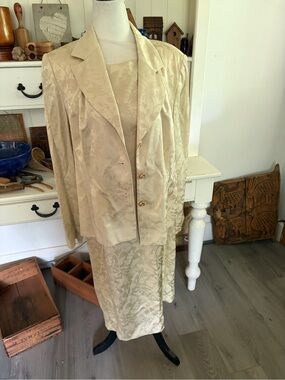 Selina Cream Jacquard Skirt Suit with Gold Buttons